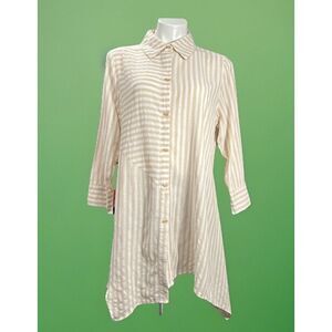 Ronnie Salloway Women's Large Tunic Top Striped Lagenlook Button Down asymmetric